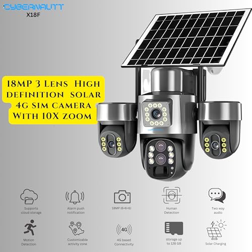 Image of XUGA Cybernautt X18F 3 Lens Dual Solar 4G Camera | Solar continuous charge 3-lens outdoor security camera. Works with Airtel 4G SIM cards. Mobile control for all 3 lenses.