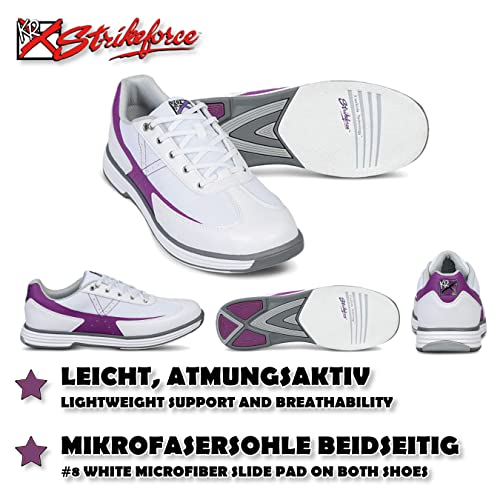 EMAX | Bowling-Schuhe Damen | KR Strikeforce - Flex | Weiß - Traube | Bowlingschuhe Frauen Größe 37,5