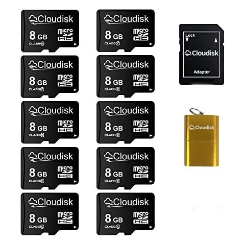 Cloudisk Pack of 10 Micro SD Card 8GB Flash Memory Card C10 A1 U1 Micro SDHC with SD Adapter, Card Reader (8GB) Cover