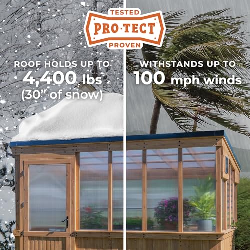 Image of Backyard Discovery Zalie 11' x 7' Cedar Wood and Polycarbonate Walk-in Greenhouse Kit with Exhaust Fan, Windows, Hose Hook-Ups, PowerPort, Staging Shelves for Year-Round Outdoor Gardening