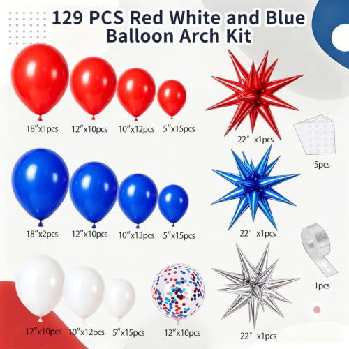 Image of Red White and Blue Patriotic Balloon Arch Kit 129 Pcs
