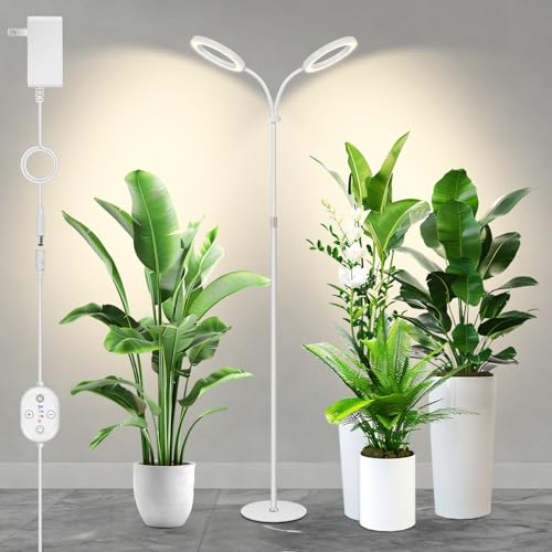 Gran lámpara de cultivo 24 V para plantas de interior, espectro completo con 660 nm reforzado, LED LUMILEDS, 2×16 cm lámparas con temporizador y regulación, altura 56–178 cm, base 22 cm, 30 W