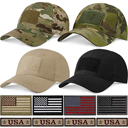 Geyoga Military Patch Hat Tactical Army Hat Camouflage Baseball Cap USA Flag Operator Cap Durable Camo Trucker Cap for Men Hiking Outdoor Activity (CP Camo, Jungle Camo, Black, Khaki, 4)