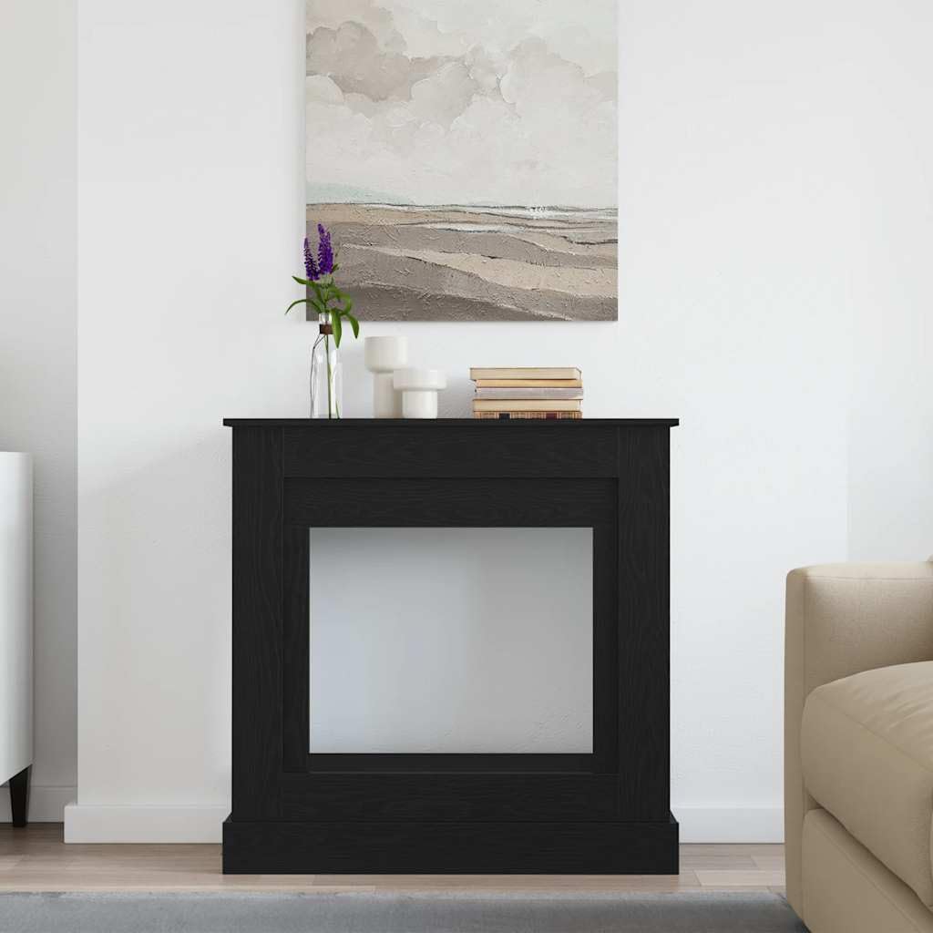 Kaminumrandung Schwarz Eichen-Optik 90x30x90 cm Holzwerkstoff Kamin Ofen Zubehör Feuerstelle Schwedenofen Kachelofen Funktionale Ablage Wohnzimmer Terrasse