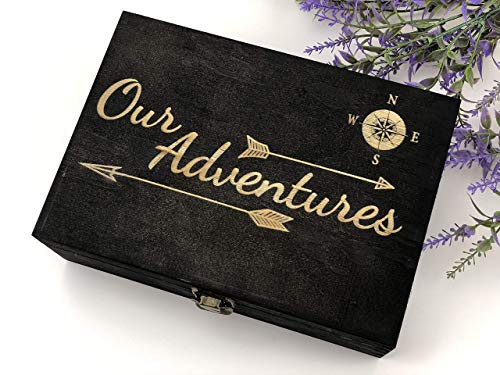 Our Adventures Box, Wooden Box, Keepsake Box, Memory Box, Gift box, 5th Anniversary Gift, Unique Gift Ideas, Rustic, Engraved Box, Travel, Decor Wood, Wooden Anniversary Gift (Dark walnut (engraving))