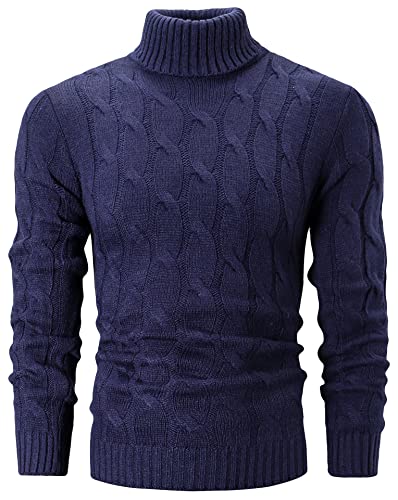 QZH.DUAO Men's Cable Knit Turtleneck Sweater2