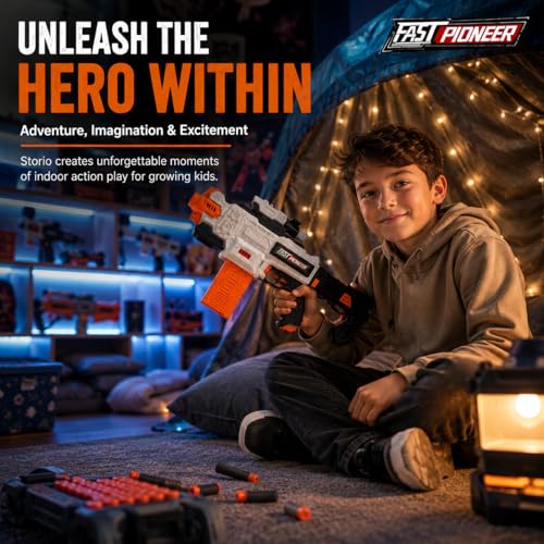 Image of Storio Rechargeable Alpha Striker Electric Motorized Toy Gun | Soft Dart Blaster with Type-C Charging | Rapid Fire Shooting Toy with 20 Foam Bullets | Gift Toy for Kids 8+, Teens & Adults (Pack of 2)
