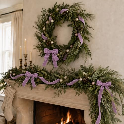Image of Tsorode 10 Yards Light Purple Velvet Ribbon for Christmas Tree,1 Inch