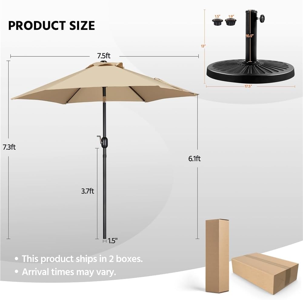 Yaheetech Patio Umbrella with Base Included, 7.5ft Outdoor Umbrellas for Patio with Base, Sunbrella Yard Sun Shade for Beach Pool Deck Beach