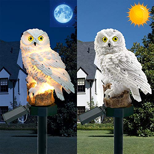 COSANSYS 1Pair Owl Shape Solar-Powered Lawn Lamp, Pathway Lighting, for Outdoor Yard Lighting Decoration, LED Night Lights, Landscape Garden Ornaments (White)