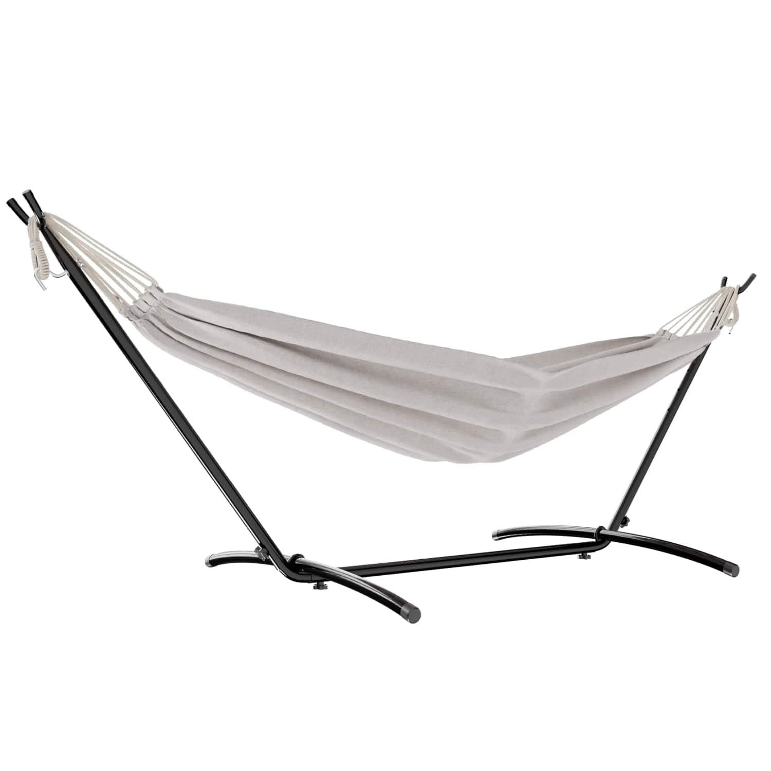 GARMIO® Hängematte beige mit Stahlgestell 270 x 110 x 105 cm, 200 kg Tragkraft, klappbar, pflegeleicht, inkl. Zubehör & Tragetasche für Garten & Balkon