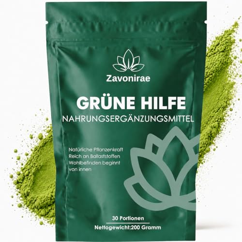 Grüne Entgiftungspulver - 200g Superfood Greens Mix mit Matcha Gerstengras & Heidelbeeren | Reich an Makro Mikronährstoffen & Ballaststoffen (dunkelgrün)