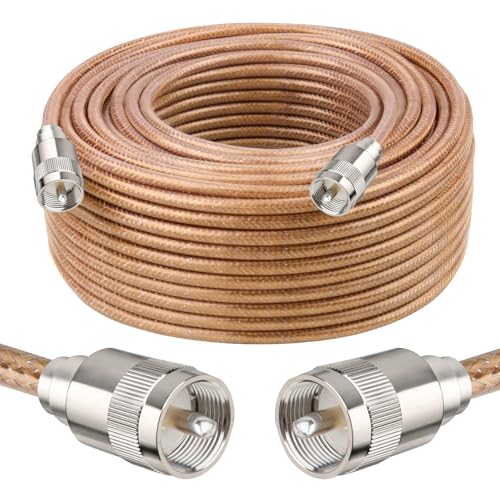 XRDS -RF 100FT RG8X Coaxial Cable with UHF Male PL259 Connectors, Solid Copper Core, Braided Shield, CB Cable for Ham Radio, HF Radio, and Communication Devices
