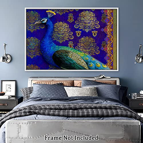 Watercolor Blue Peacock Canvas Painting Modern Abstract Wall Art Rustic Bird Posters And Prints Wall Decor Unframe Wall Artwork Home Decor Office Kitchen Wall Decoration For Home Classroom Office Living Room Men's Bedroom 12X18Inch #TOP5