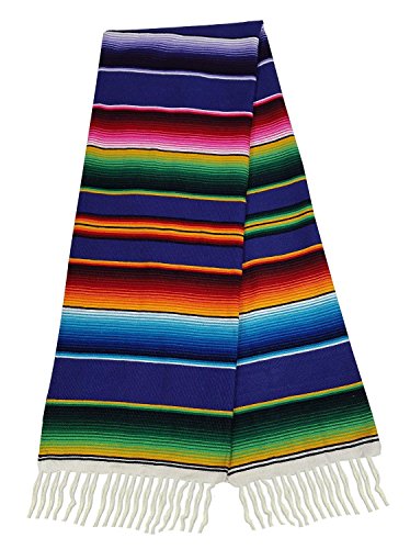 Sanyork Fair Trade Sarape Style Falsa Blanket Classic Mexican Serape Pattern Hand Woven Royal Blue