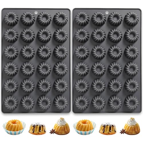 Vrthske 48-Cavity Silicone Mini Buntz Molds Set of 2 Black Nonstick Mini Buntz Baking Pan for Mousse Cookie Cupcake Topper Chocolate Candy Cake Decoration
