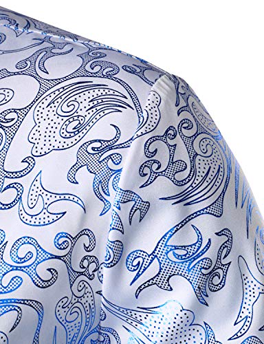 Zeroyaa Men's Luxury Prom Design Slim Fit Long Sleeve Button Up Party Dress Shirts Zzcl48 White Royal Xx-Large #TOP3