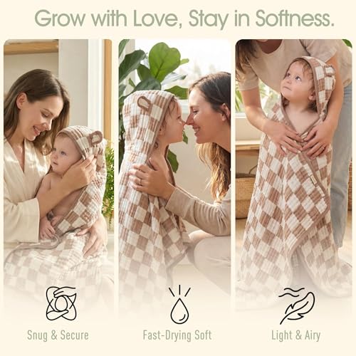 Image of Ultra-Soft Muslin Toddler Hooded Towel - 55 x 28 Inches, Ideal for Bath & Beach, Suitable for Both Boys & Girls from Newborns to Toddlers