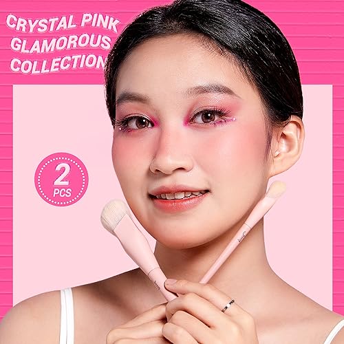 Jessup Foundation and Concealer Brush, Pink Face Makeup Brushes Set 2Pcs Premium Synthetic Face Make up Brushes for Liquid Cream T497 - Image 2
