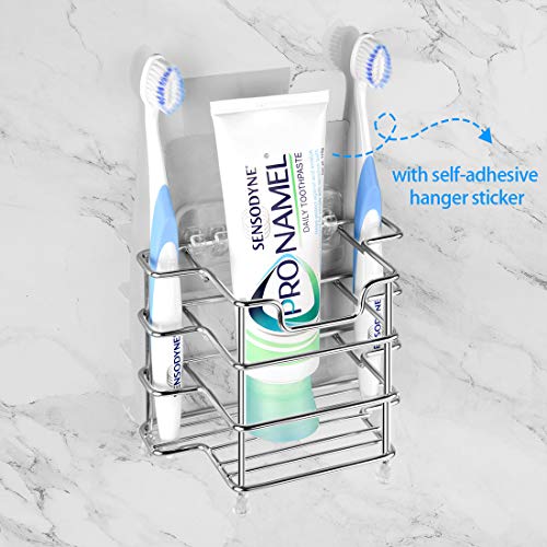 Linkidea Toothbrush Holder, Stainless Steel Multifunctional 1+2 Slot Toothbrush Holder Wall Mounted