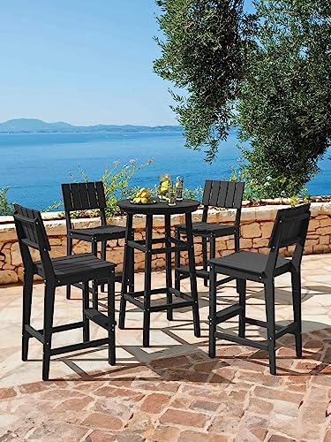 Homenjoy Patio Bar Stools Set of 2, HDPE Weather Resistant Tall Adirondack Chair, Heavy Duty Bar Height Adirondack Chairs with Footrest, 27.8 inch High Balcony Chair for Deck Pool, Black