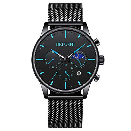 Preisvergleich Produktbild Herrenuhren Militär Chronograph Uhr für Mann Große Mondphase Display Armbanduhr Teenager Mode Business Date Kalender Analoge Quarzuhr