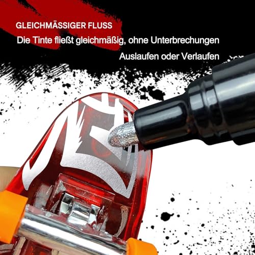 Altaroo 2 Stück Chrom Lack Marker, Lackstift Silber 2mm, Silberstift, Metallic Wasserfest Spiegel, Lackstift Silber Metallic für Auto, Modellmetall, Glas, Kunststoff