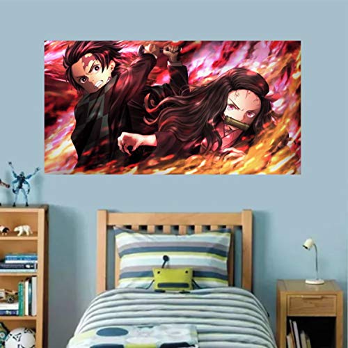 Painel Adesivo de Parede mod13 Demon Slayer Tamanho 90x50cm
