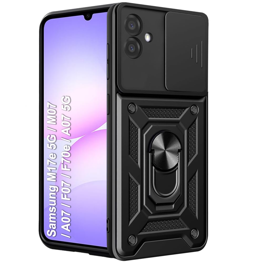 TheGiftKart Tough Armor Bumper Back Cover Case for Samsung Galaxy M17e 5G / M07 / A07 / F07 / F70e / A07 5G | Sliding Camera Cover, Kickstand & Ring Holder | 360 Degree Protection (PC & TPU, Black)-picture-15