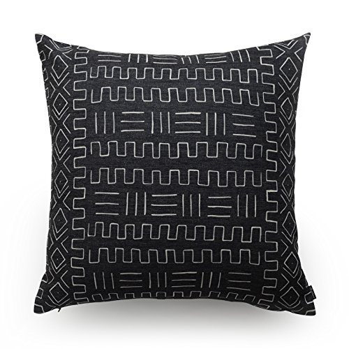 Hofdeco African Mudcloth Pillow Cover Only, Premium Cotton Linen, Black, 20"X20", Set Of 2 #TOP2