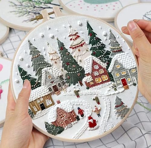 Image of Huacan Embroidery Kits for Adults Beginner DIY Cross Stitch Stamped Christmas Tree Pattern Stitching Sewing Kit 1 Piece 7.8 x 7.8 Inch