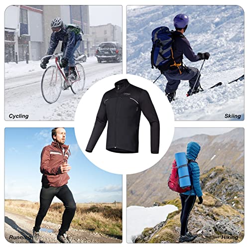 CATENA Men's Windproof Cycling Running Jacket Winter Thermal Fleece Softshell Coat Windbreaker Waterproof Warm Reflective Bike Outerwear - Image 6