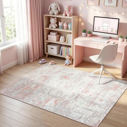 Tapete decorativo moderno 5x7 gris y rosa miniatura 4