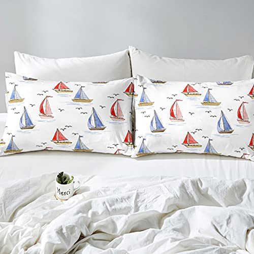 Sailboat Bedding Set Seagull Comforter Cover for Kids Boys Girls Teens Nautical Duvet Cover Ocean Marined Breathable Bedding & Linen Summer Holiday Bedding & Linen Double Size - Image 4