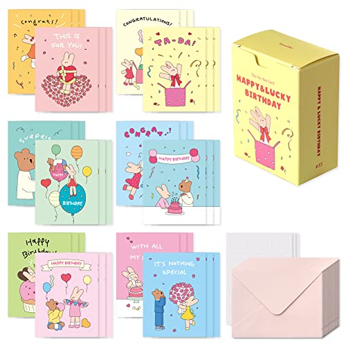 Monolike Day-by-day Card, Happy and Lucky Birthday - Mix 36 Mini Single cards, 36 envelopes, 36 stickers Package