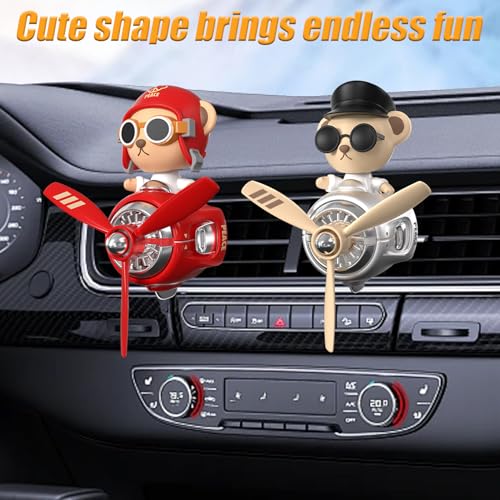 Image of 2Pcs Car Air Fresheners, Cute Bear Pilot Automotive Air Outlet Creative Car Perfume Diffuser, Automotive Accessories Air Vent Decoration with 8 Fragrant Tablets (Red 1+Silver 1)