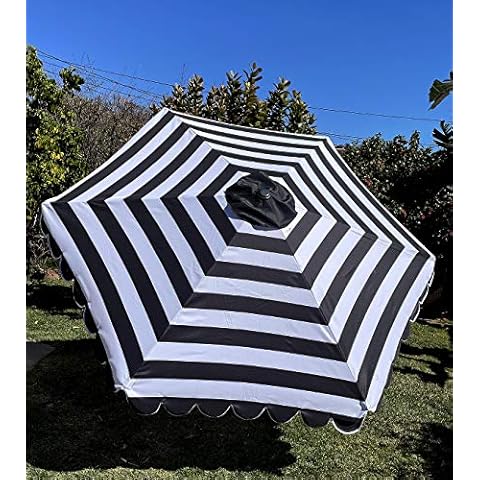 BELLRINO DECRO Black/White Scalloped Edge Replacement Edge Umbrella Canopy for 9ft 6 Ribs (Canopy Only) C004-6BW-BLACK Cover