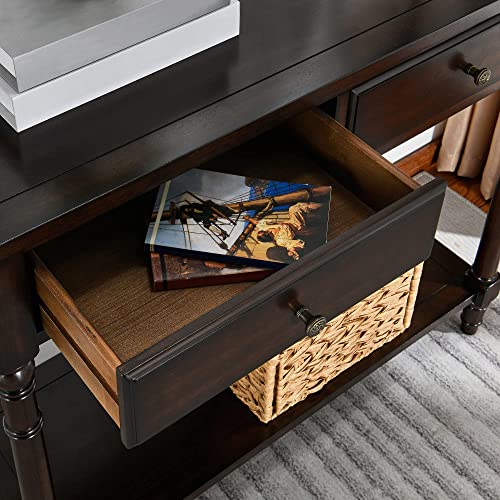 Solid Wood Console Entry Table With 2 Drawers, Accent Table With Storage Shelf, Narrow Sofa Side Table For Living Room,Blank Wall, 35.4”L X 30.1”H X 13.8”W Easy Assembly Vintage Walnut Sfz004Dc #TOP6