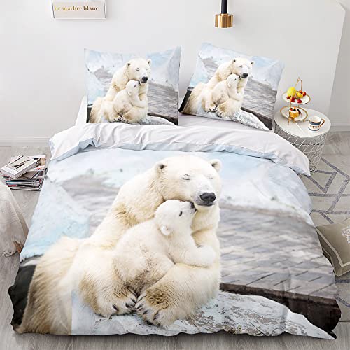 Morbuy Housse de Couette avec Taies d'oreillers 65x65cm, Imprimé de Ours Polaire Sets de Housse de Couette en Microfibre Parure de Lit 1 ou 2 Personnes...