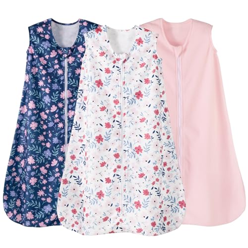 david's kids 3 Pack Warm Micro Fleece Baby Sleep Sack 18-24 Months, Soft Baby Wearable Blankets with 2-Way Zipper, Comfy Winter Sleeping Bags for Toddler Girls Neutral, X-Large Size, Floral