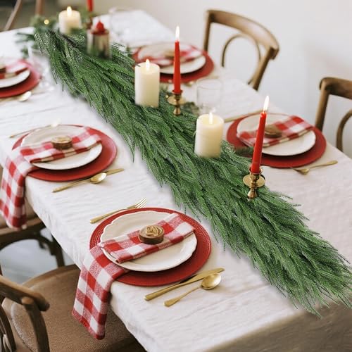 DR.DUDU 9FT Real Touch Norfolk Pine Garland, Christmas Artificial Greenery Garlands for Mantle Fireplace Stairs - Indoor Outdoor Xmas Decorations by DR.DUDU - Image 4