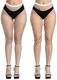 GARTOL High Waist Fishnets Tights Fishnet Stockings for Women White Thigh High Pantyhose 2 Pair(One Size)