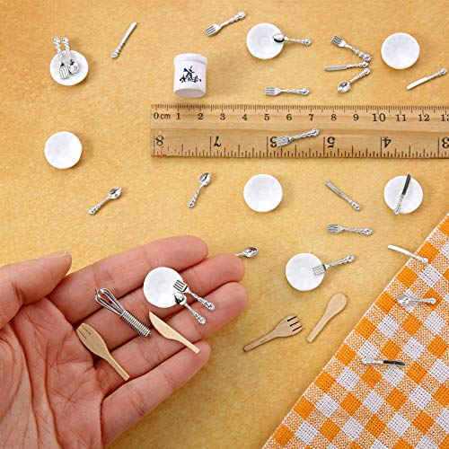 38 Pieces 1:12/ 1:6 Scale Miniatures Dollhouse Kitchen Accessories Include 32 Mini Doll Plates Knife Fork Spoon, 6 Mini Egg Beater Utensil For Dollhouse Tableware Decor Doll Toy Supplies #TOP3
