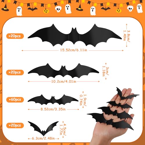 tgosomt Bats Wall Decor,120 Pcs 3D Bat Halloween Ornament Stickers, Waterproof Black 4 Dimension Bats for Hoom and Room Décor - Image 4