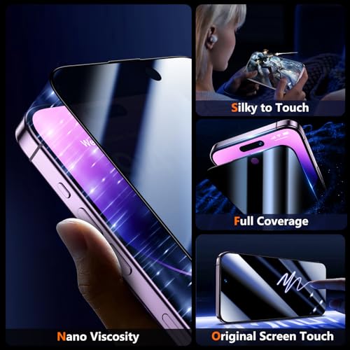 Image of UniqueMe 2 Pack for iPhone 14 Pro Max Privacy Screen Protector - 6.7 inch[Bubble-Free] [Military Grade Shatterproof & 9H+ Hardness] Privacy Screen 14 Pro Max Tempered Glass Full Coverage,Easy to install