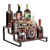Mkono Small Liquor Bottle Display Shelf 3 Tier Coffee Bar Accessories Rustic Syrup Stand Wine Racks Countertop for Whiskey Tabletop Kitchen,13 Inch