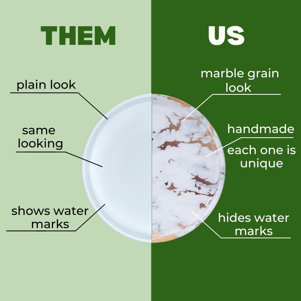 Ceramic Plant Saucer | Plant Trays for Indoors | Drip Tray | Plant Pot Saucers (4in + 6in, White and Gold) - Image 6