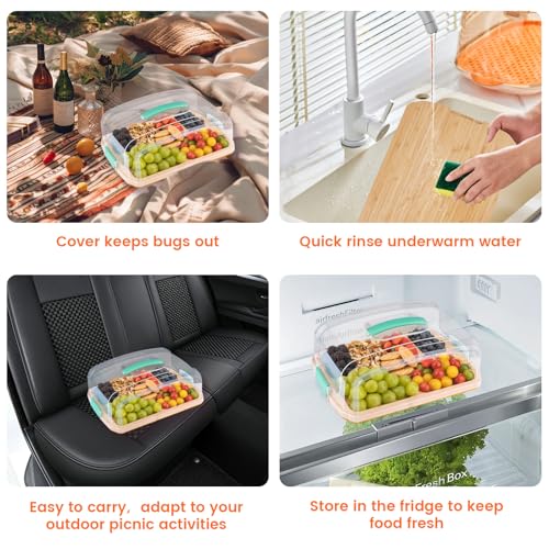 Tábua de charcutaria com tampa, tábua de charcutaria para viagem, bambu, charcutaria, queijo, com co