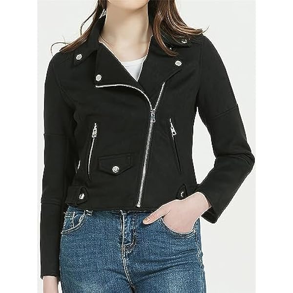 Adhdyuud Vrouwen Faux Lederen Jas Motorfiets Rits Turndown Kraag Zachte Overjas Zwarte Punk Korte Jassen