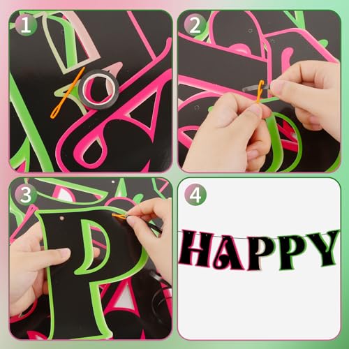 Image of Hooqict Witch Birthday Decorations Pink and Green Happy Birthday Banner with 15Pcs Hanging Swirl Ceiling Streamers for Girls Women Princess Witch Movie Themed Party Decorations Supplies